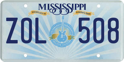 MS license plate ZOL508