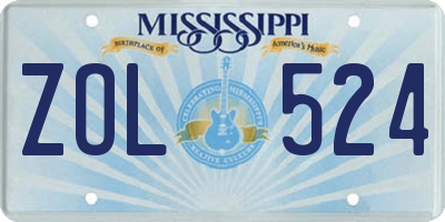 MS license plate ZOL524
