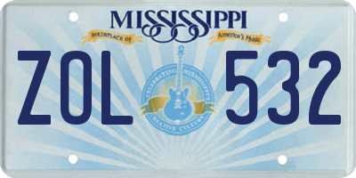 MS license plate ZOL532