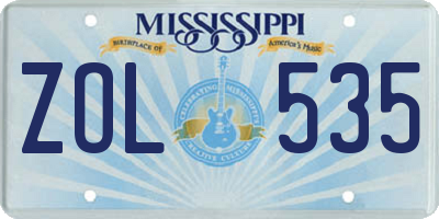 MS license plate ZOL535
