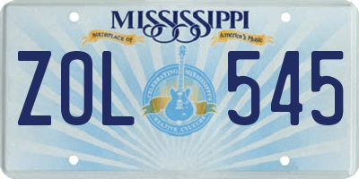 MS license plate ZOL545