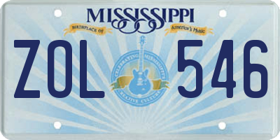 MS license plate ZOL546