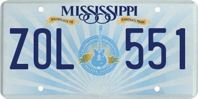 MS license plate ZOL551