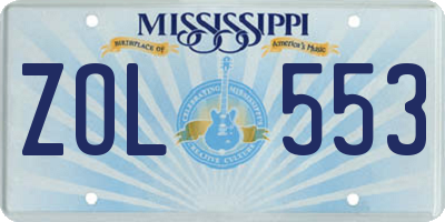 MS license plate ZOL553