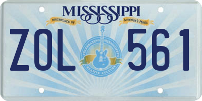 MS license plate ZOL561