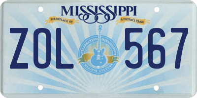 MS license plate ZOL567