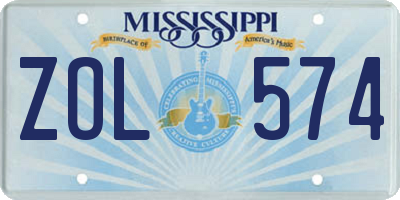 MS license plate ZOL574