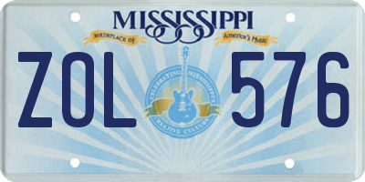 MS license plate ZOL576