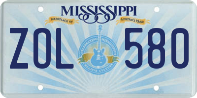 MS license plate ZOL580