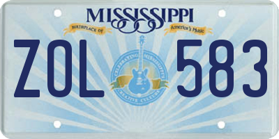 MS license plate ZOL583