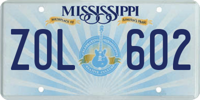 MS license plate ZOL602