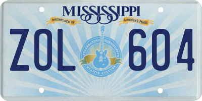 MS license plate ZOL604