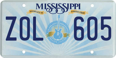 MS license plate ZOL605