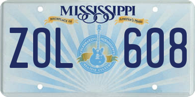 MS license plate ZOL608