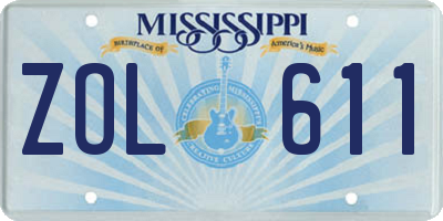 MS license plate ZOL611