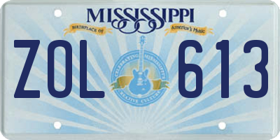 MS license plate ZOL613