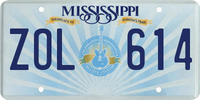 MS license plate ZOL614