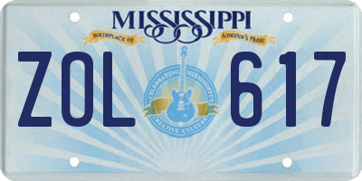 MS license plate ZOL617