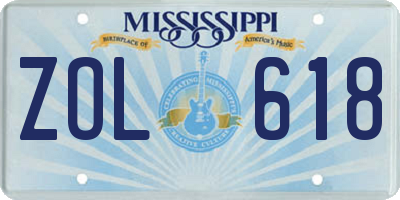 MS license plate ZOL618