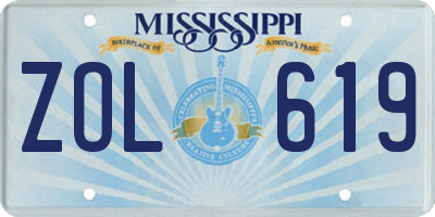 MS license plate ZOL619