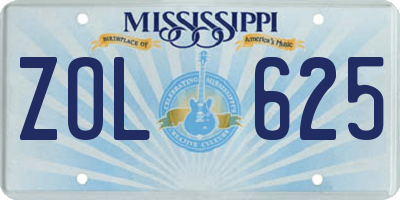 MS license plate ZOL625
