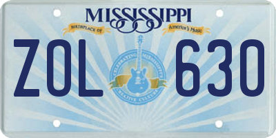 MS license plate ZOL630