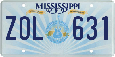 MS license plate ZOL631