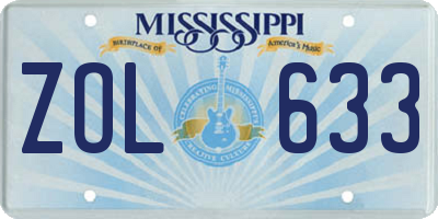 MS license plate ZOL633