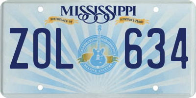 MS license plate ZOL634