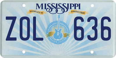 MS license plate ZOL636