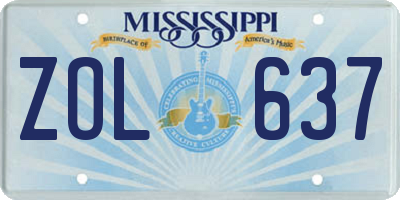 MS license plate ZOL637