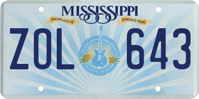 MS license plate ZOL643