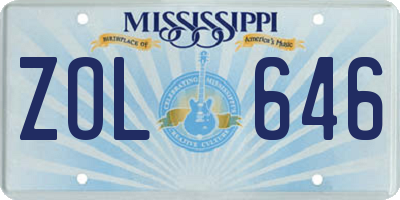 MS license plate ZOL646