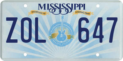 MS license plate ZOL647