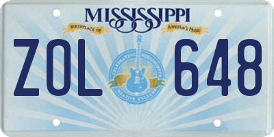MS license plate ZOL648