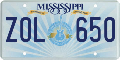 MS license plate ZOL650