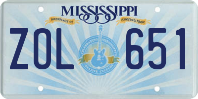 MS license plate ZOL651