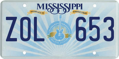 MS license plate ZOL653