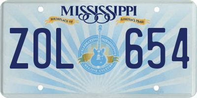 MS license plate ZOL654
