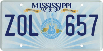 MS license plate ZOL657