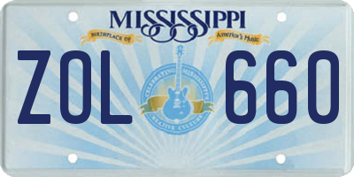 MS license plate ZOL660