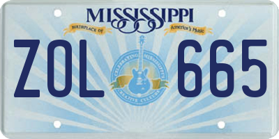 MS license plate ZOL665