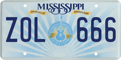 MS license plate ZOL666