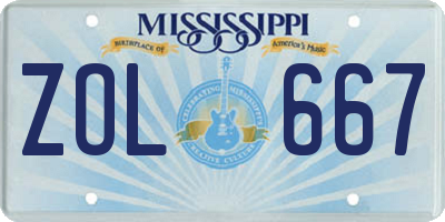MS license plate ZOL667