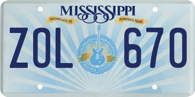 MS license plate ZOL670