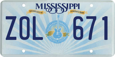 MS license plate ZOL671