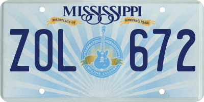 MS license plate ZOL672
