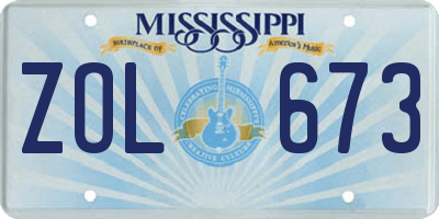 MS license plate ZOL673