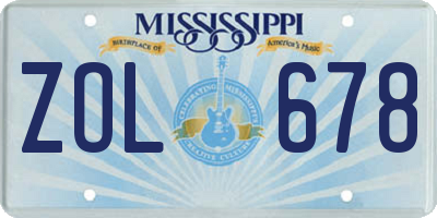 MS license plate ZOL678