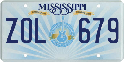 MS license plate ZOL679